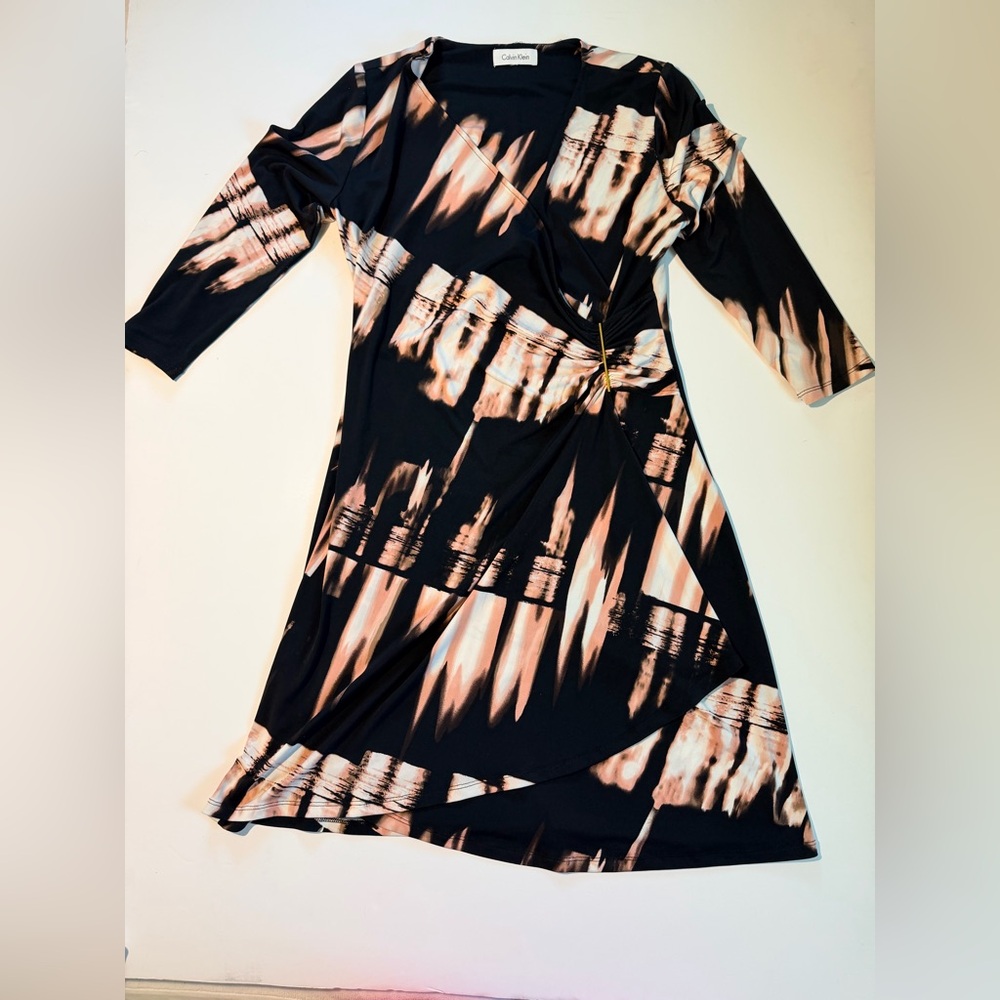 Calvin Klein Collection Black and Pink Long Sleeve Dress